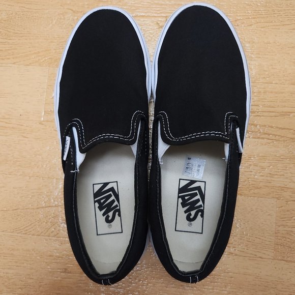 VANS Black/White Slip On Canvas Unisex Women's Size 6.5 / Men's Size 5 Like New - Picture 2 of 9